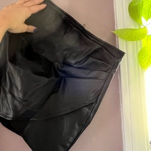 Faux Leather Wrap Mini Skirt